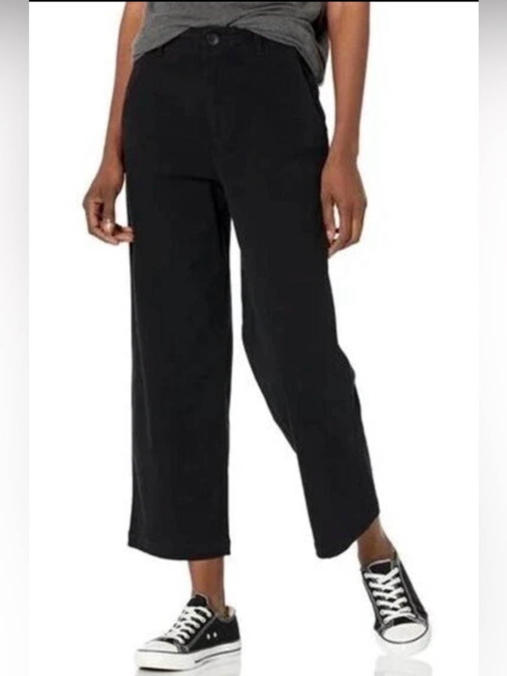MONROW Black Wide Leg Chino Pants Cropped Patch Pocket High Rise Size Large